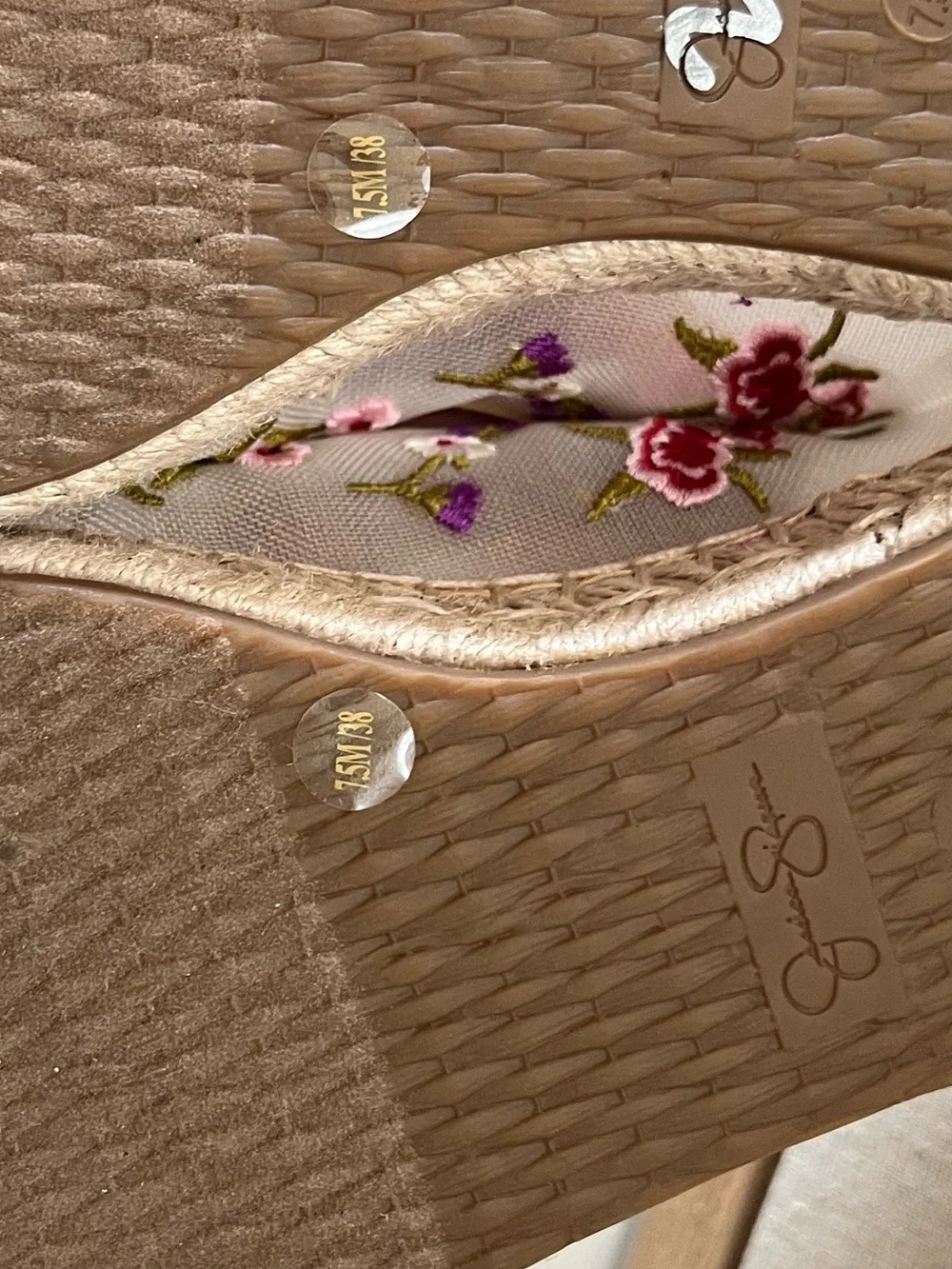 Jessica Simpson Beige Floral Embroidered Espadrille Flats